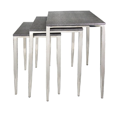 Lora 3 Piece Shagreen Stainless Steel Nesting Table Set 1