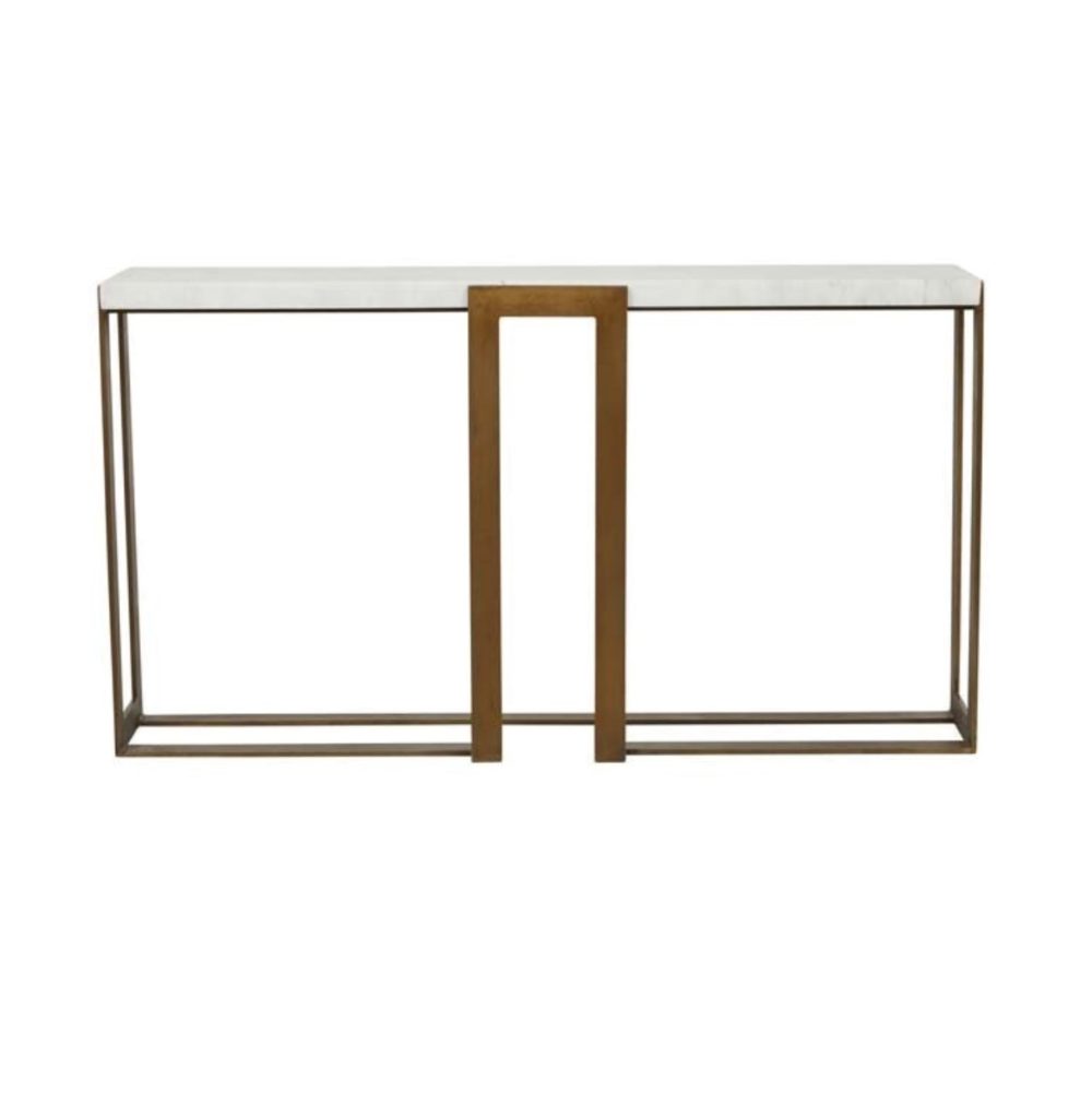 Vera Console Table White Marble Top Brass Metal Frame 1