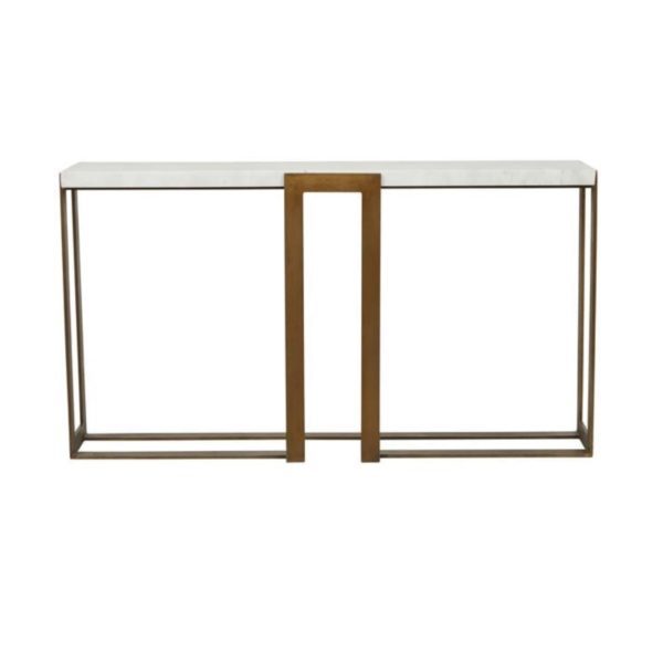 Vera Console Table White Marble Top Brass Metal Frame 1